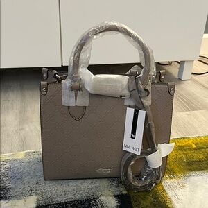 Nine West Tan Satchel with Structured Design and Silver Hardware